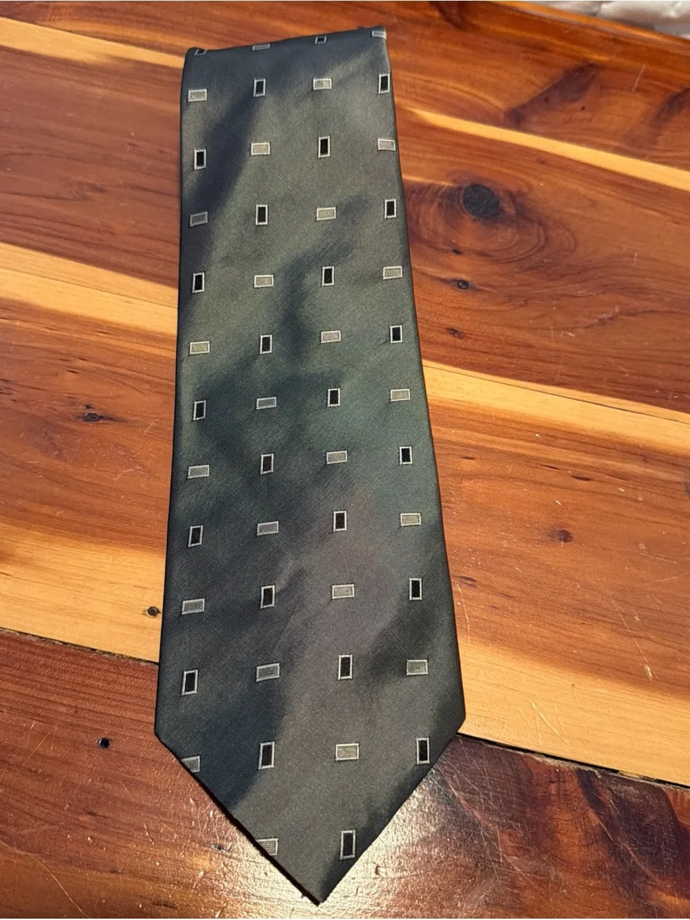 Vintage Donna Karan Signature Silk Tie Italy USA Metallic Gray Geometric Print